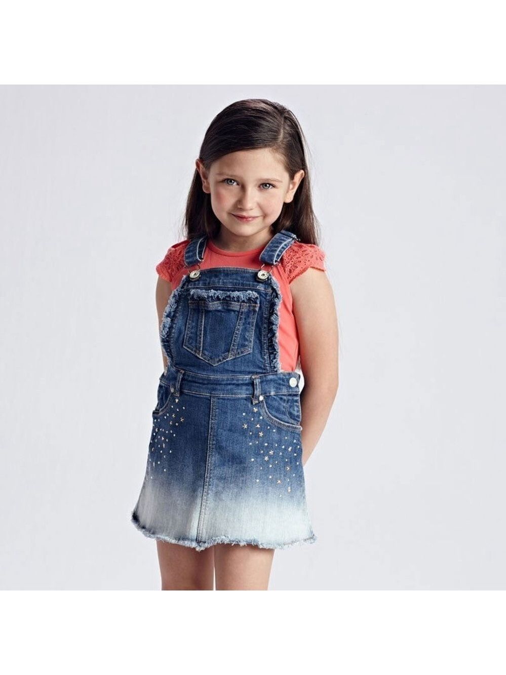 Size 2 Toddler Girls Mayoral Denim Overall Skirt with Studded Details